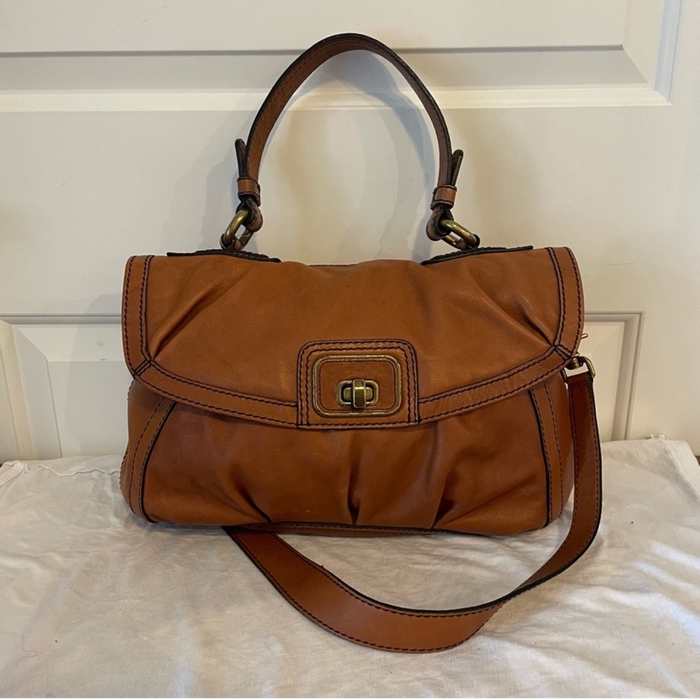 FOSSIL Maddox British Tan Leather Turnlock Shoulder Bag Tote satchel Sydney
